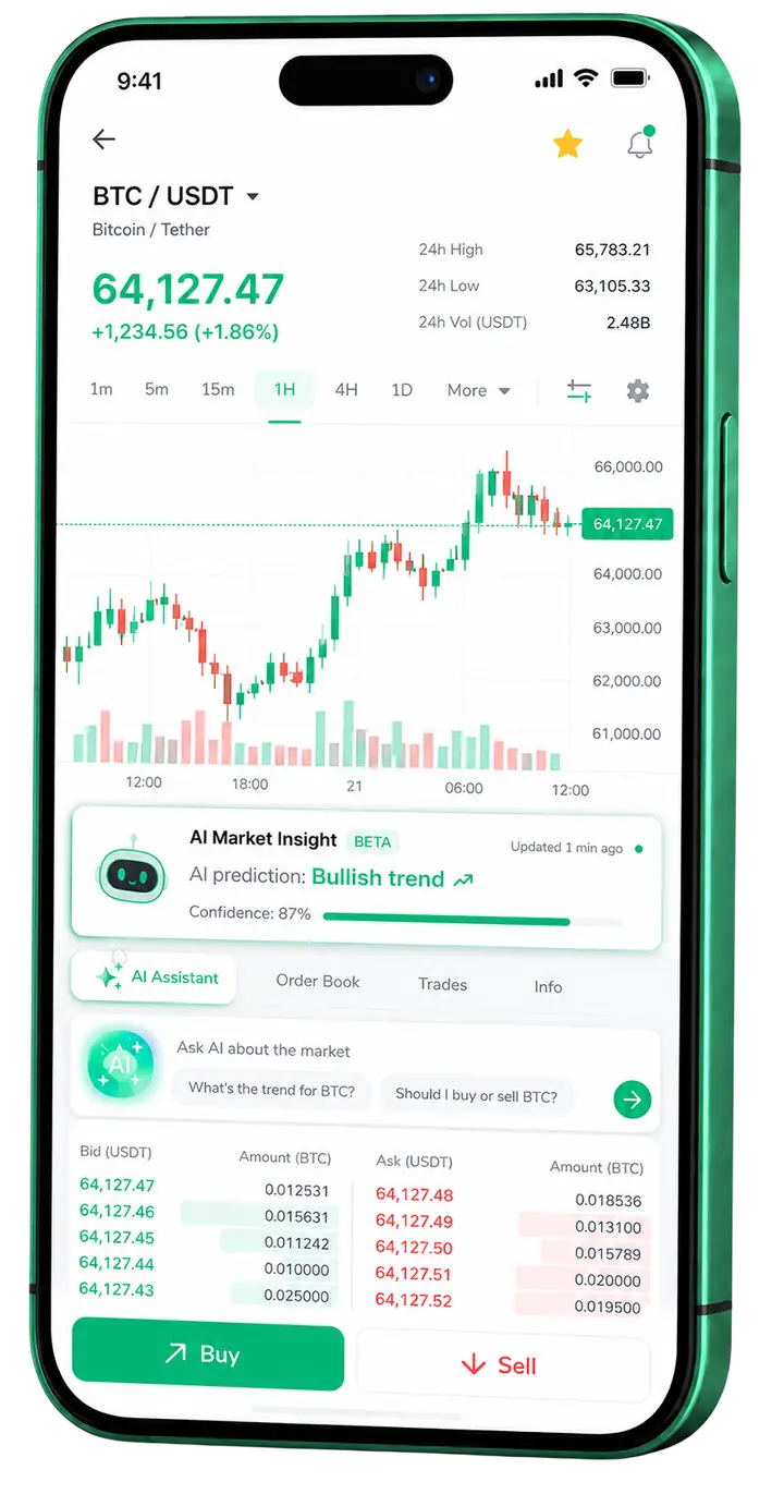 LinkinferATOM — app móvil Pantalla móvil de trading en LinkinferATOM